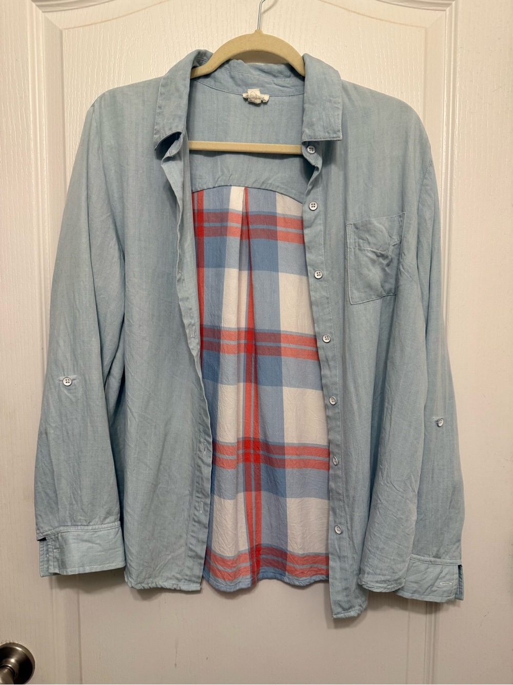 Tribal Jeans Long Sleeve Viscose Women’s  Shirt With Plaid Design On Back Size L